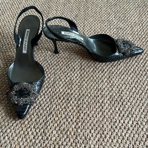 Manolo Blahnik snake skin sling back